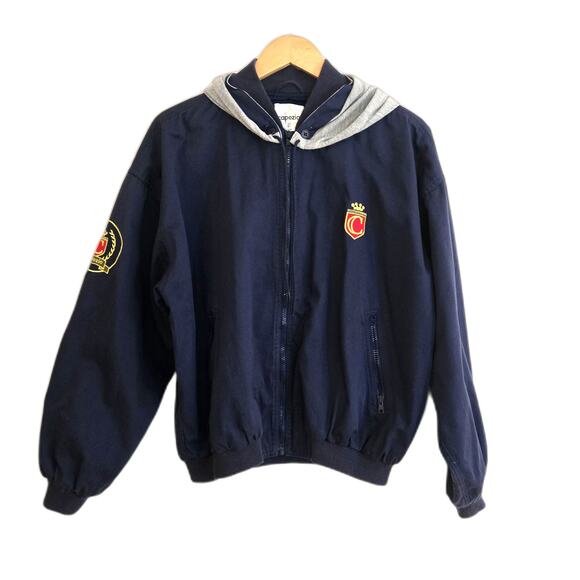 Vintage Capezio Light Weight Navy Cotton Hooded Jacket Size L - Picture 1 of 11